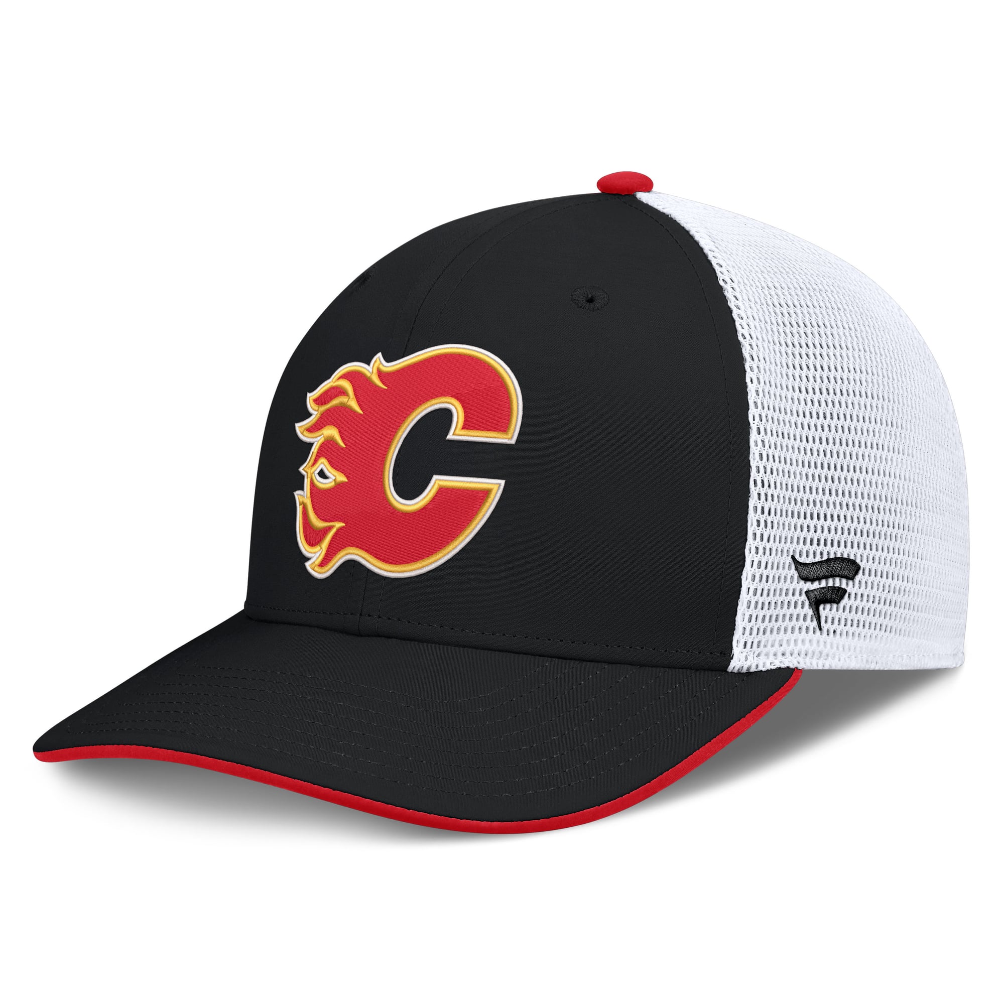 Men's Fanatics Black/White Calgary Flames Authentic Pro Rink Mid-Crown Adjustable Trucker Hat