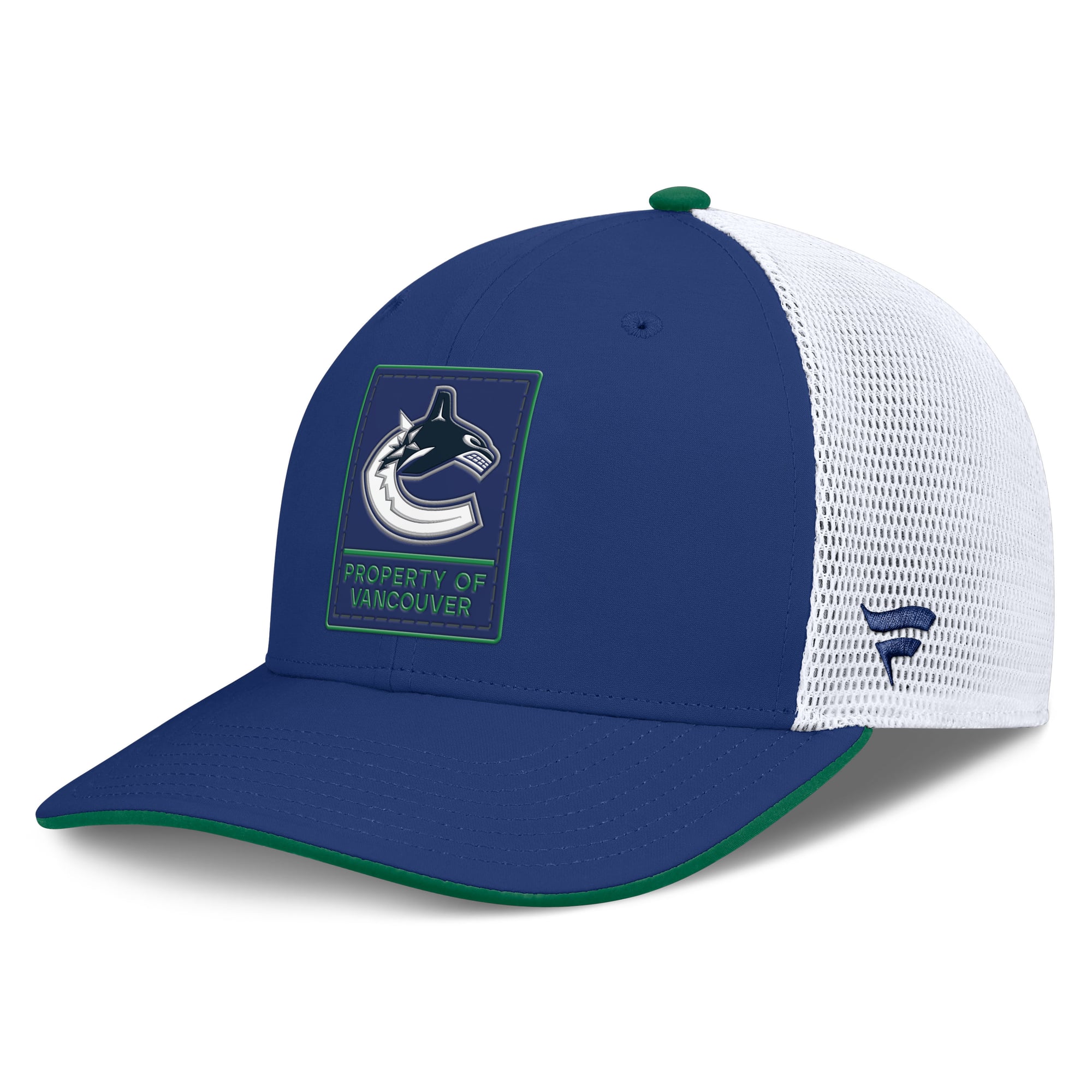 Men's Fanatics Blue/White Vancouver Canucks Authentic Pro Rink Mid-Crown Adjustable Trucker Hat