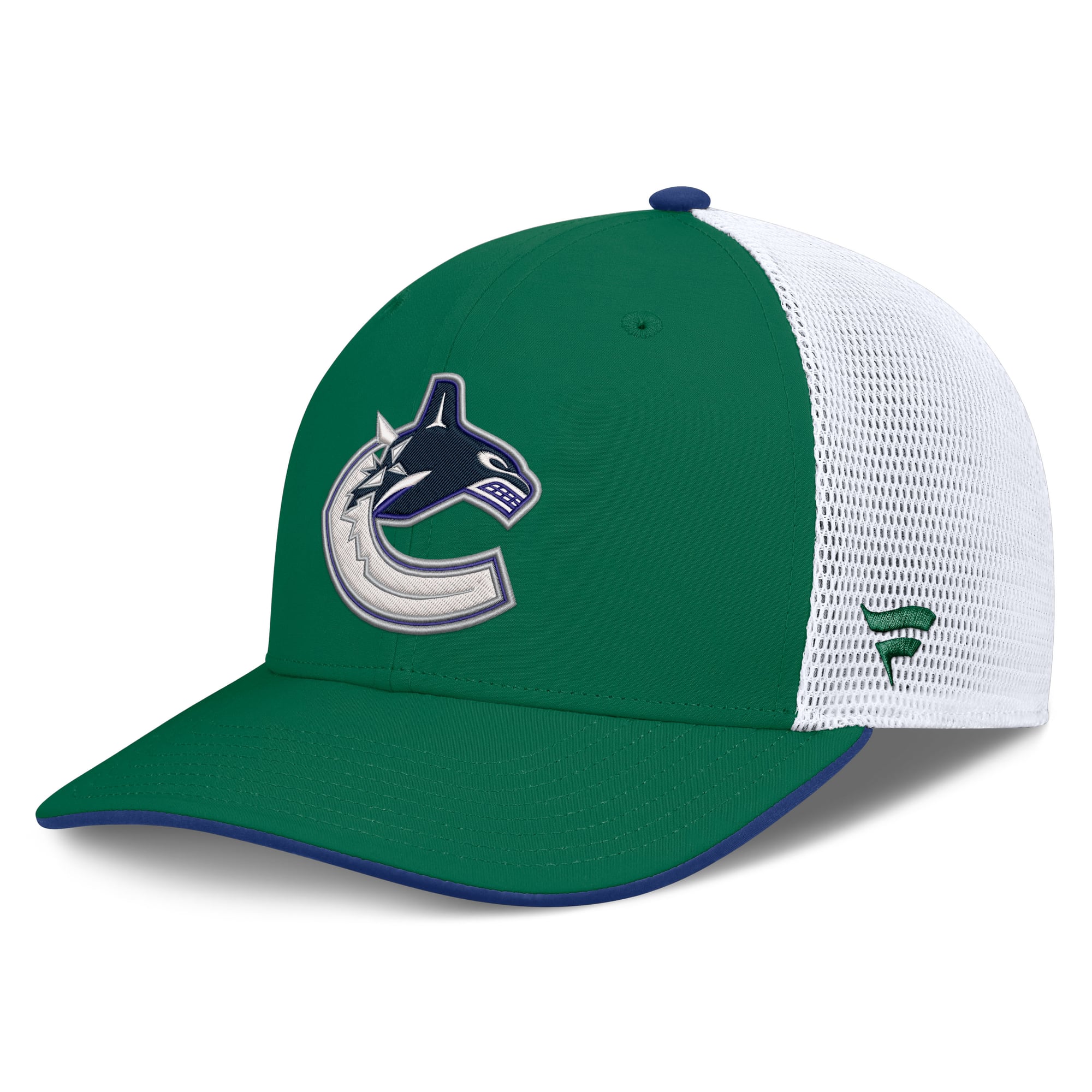 Men's Fanatics Green/White Vancouver Canucks Authentic Pro Rink Mid-Crown Adjustable Trucker Hat