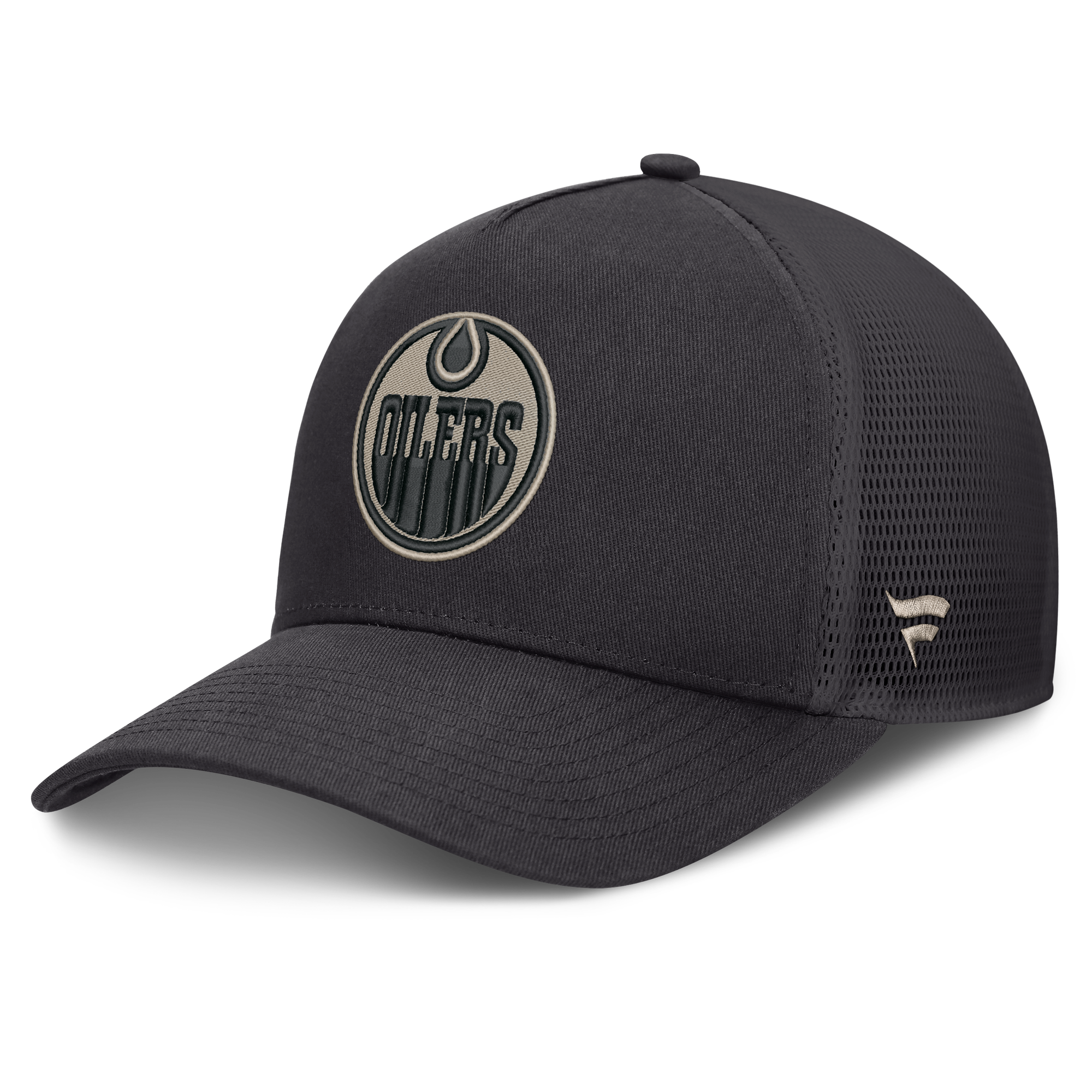 Men's Fanatics Charcoal Edmonton Oilers Authentic Pro Road Soft Wash A-Frame Meshback Hat