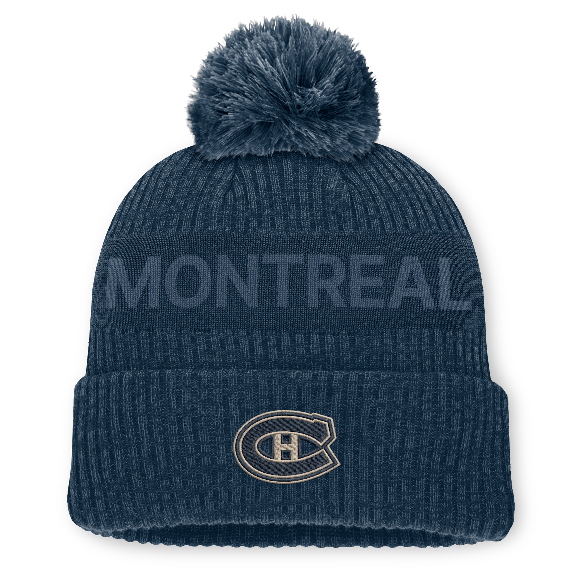 Men's Fanatics Navy Montreal Canadiens Authentic Pro Road Cuffed Knit Hat with Pom