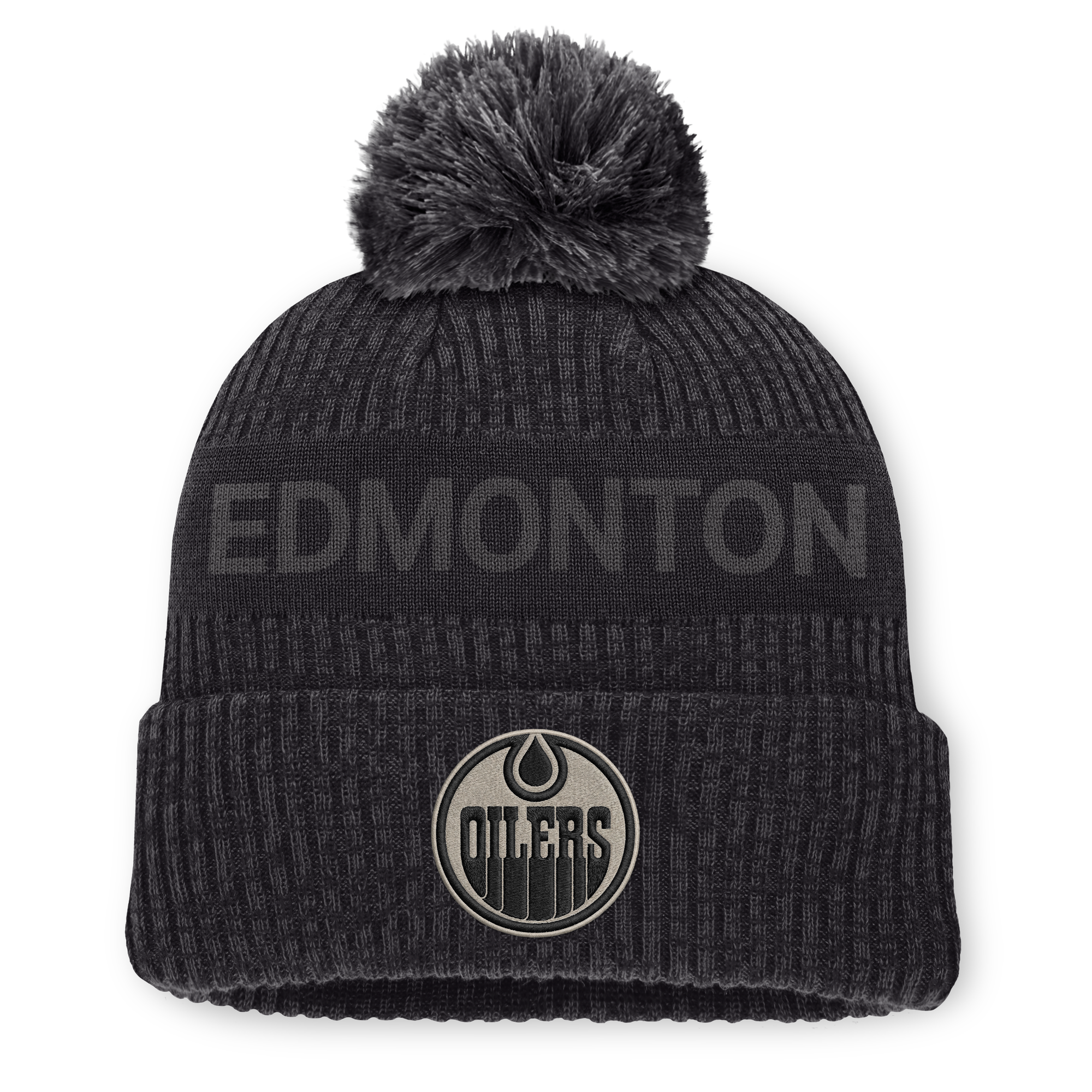 Men's Fanatics Charcoal/Black Edmonton Oilers Authentic Pro Road Cuffed Knit Hat with Pom