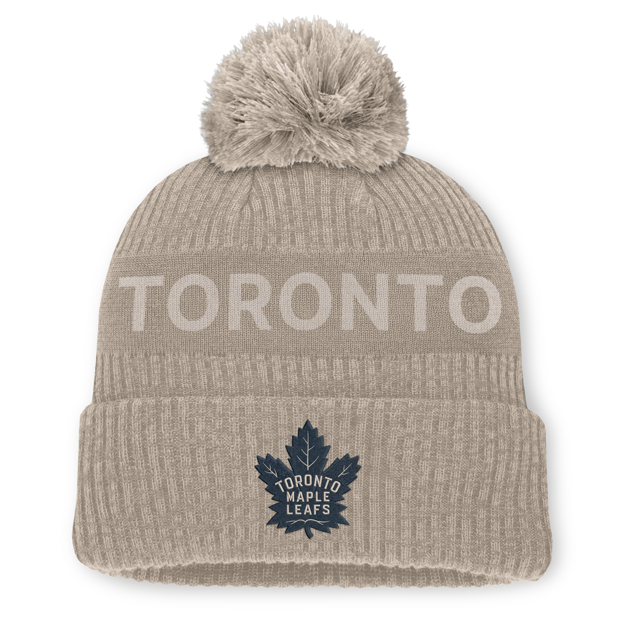 Men's Fanatics Light Beige Toronto Maple Leafs Authentic Pro Road Cuffed Knit Hat with Pom