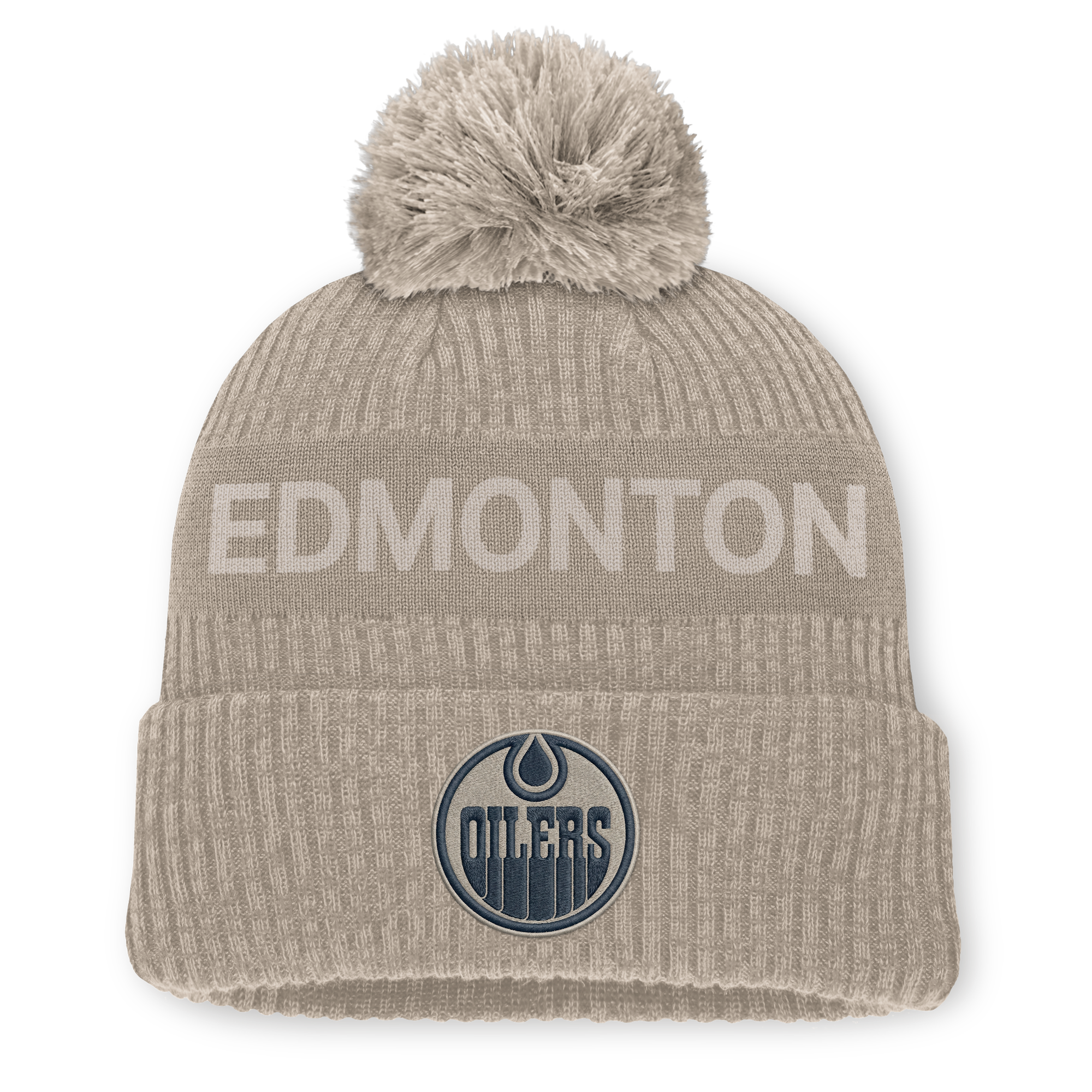 Men's Fanatics Light Beige Edmonton Oilers Authentic Pro Road Cuffed Knit Hat with Pom
