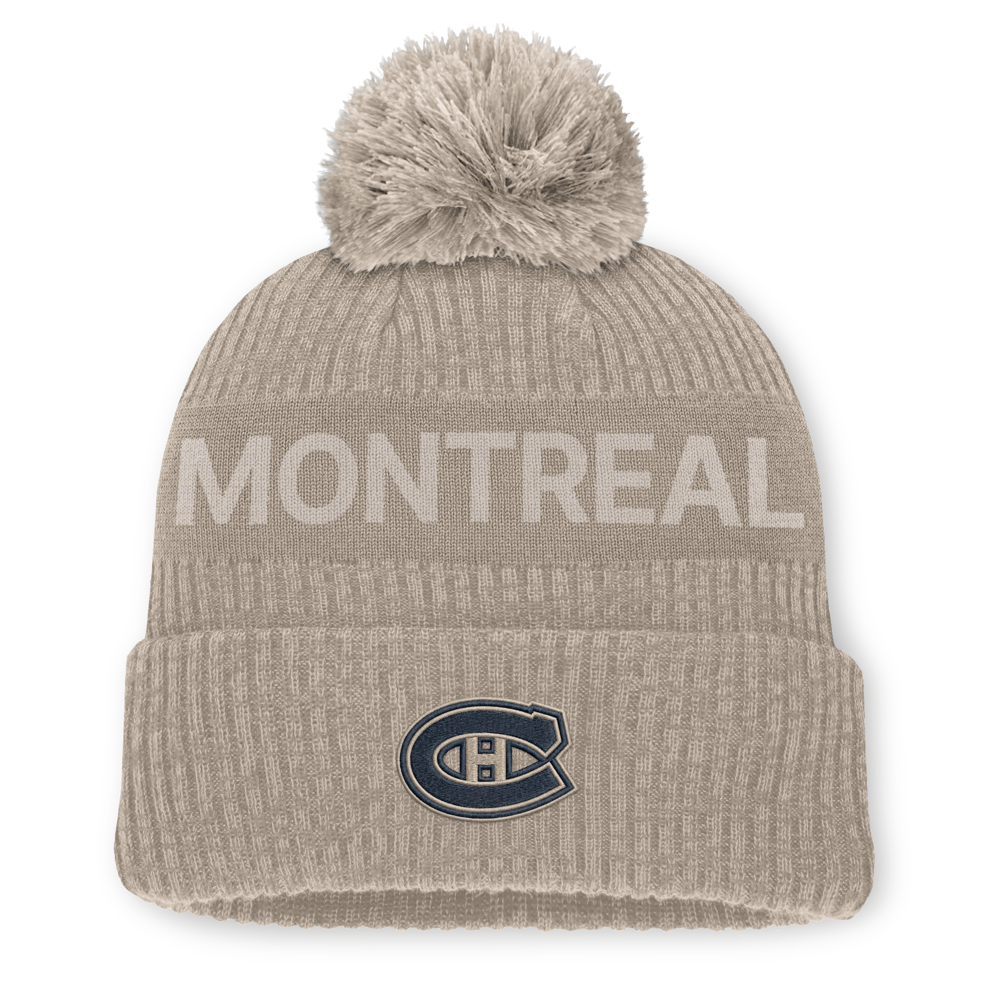 Men's Fanatics Light Beige Montreal Canadiens Authentic Pro Road Cuffed Knit Hat with Pom