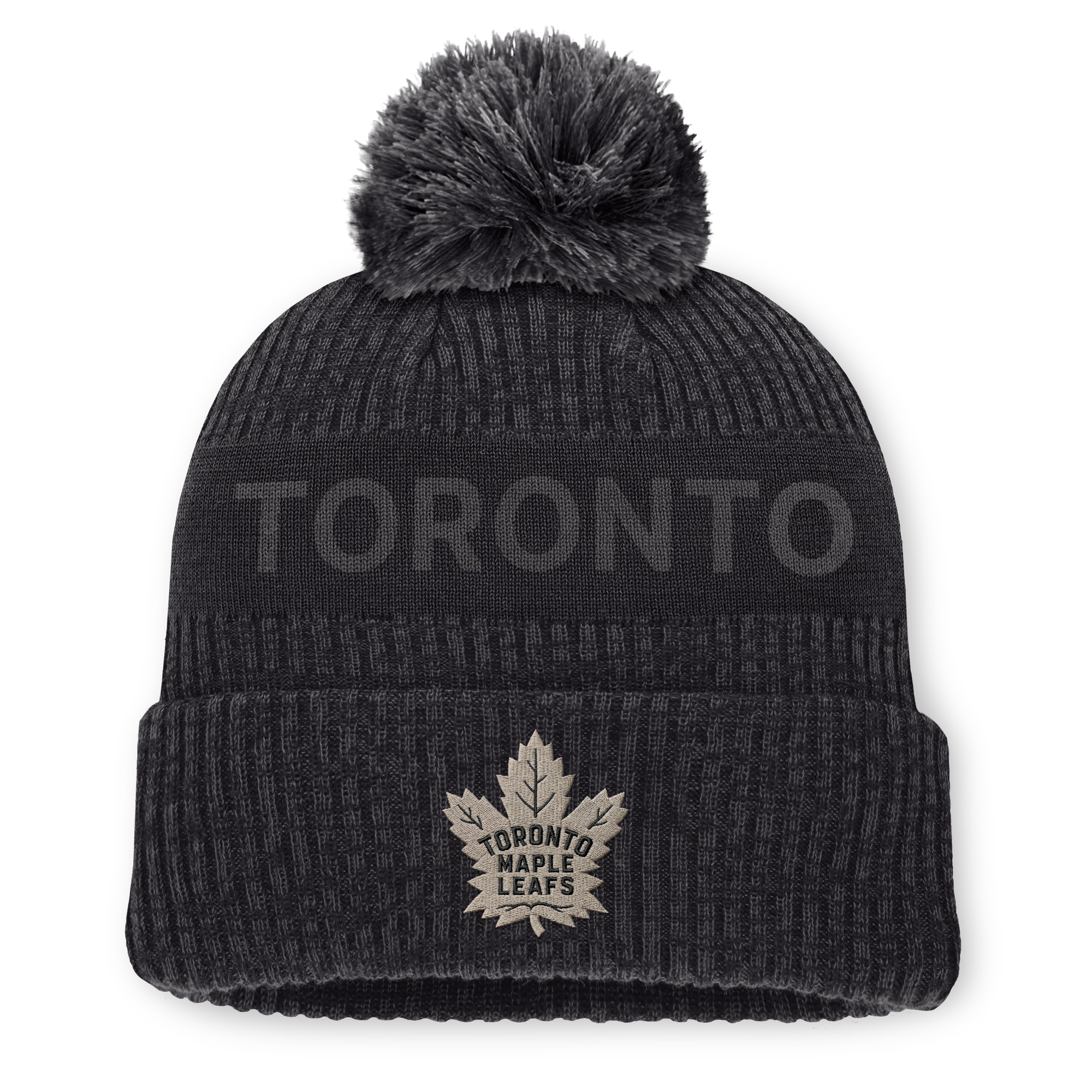 Men's Fanatics Charcoal/Black Toronto Maple Leafs Authentic Pro Road Cuffed Knit Hat with Pom