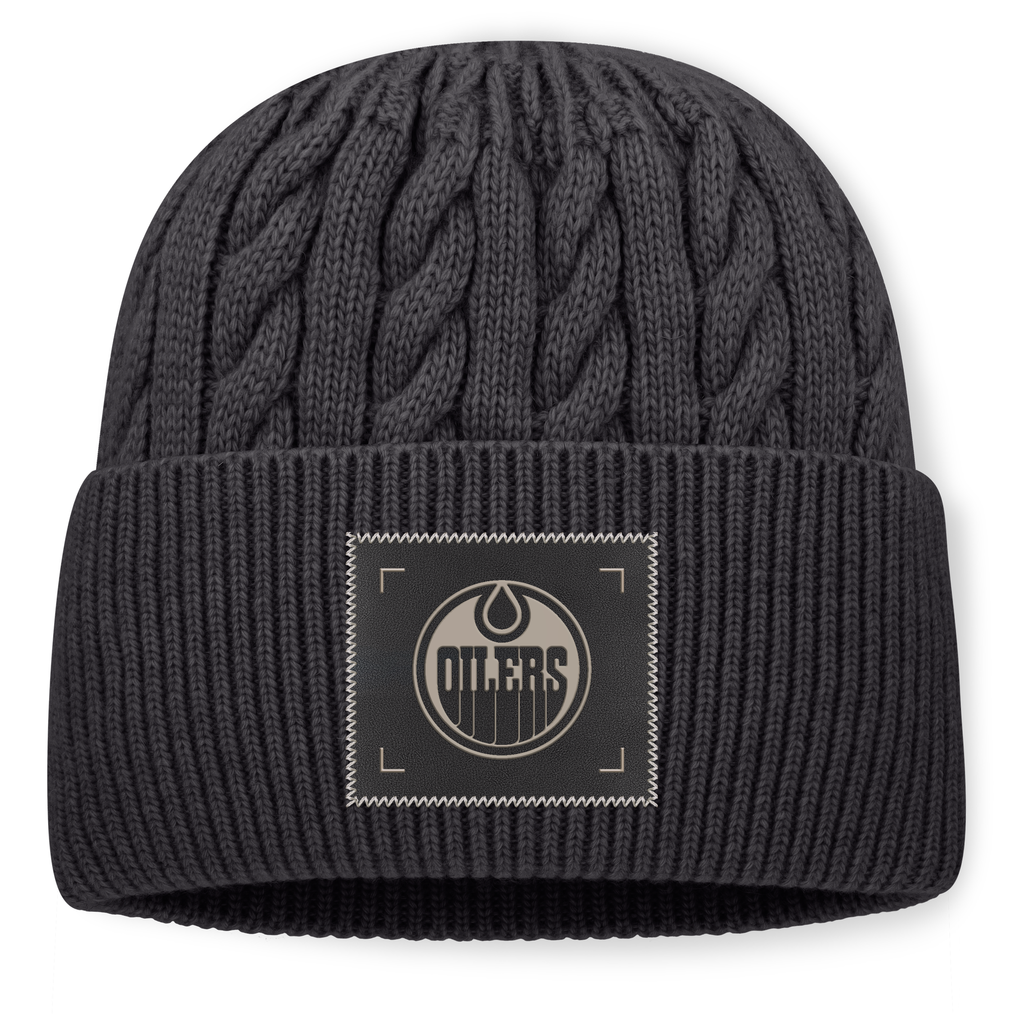 Men's Fanatics Charcoal Edmonton Oilers Authentic Pro Road Oversized Cuffed Knit Hat