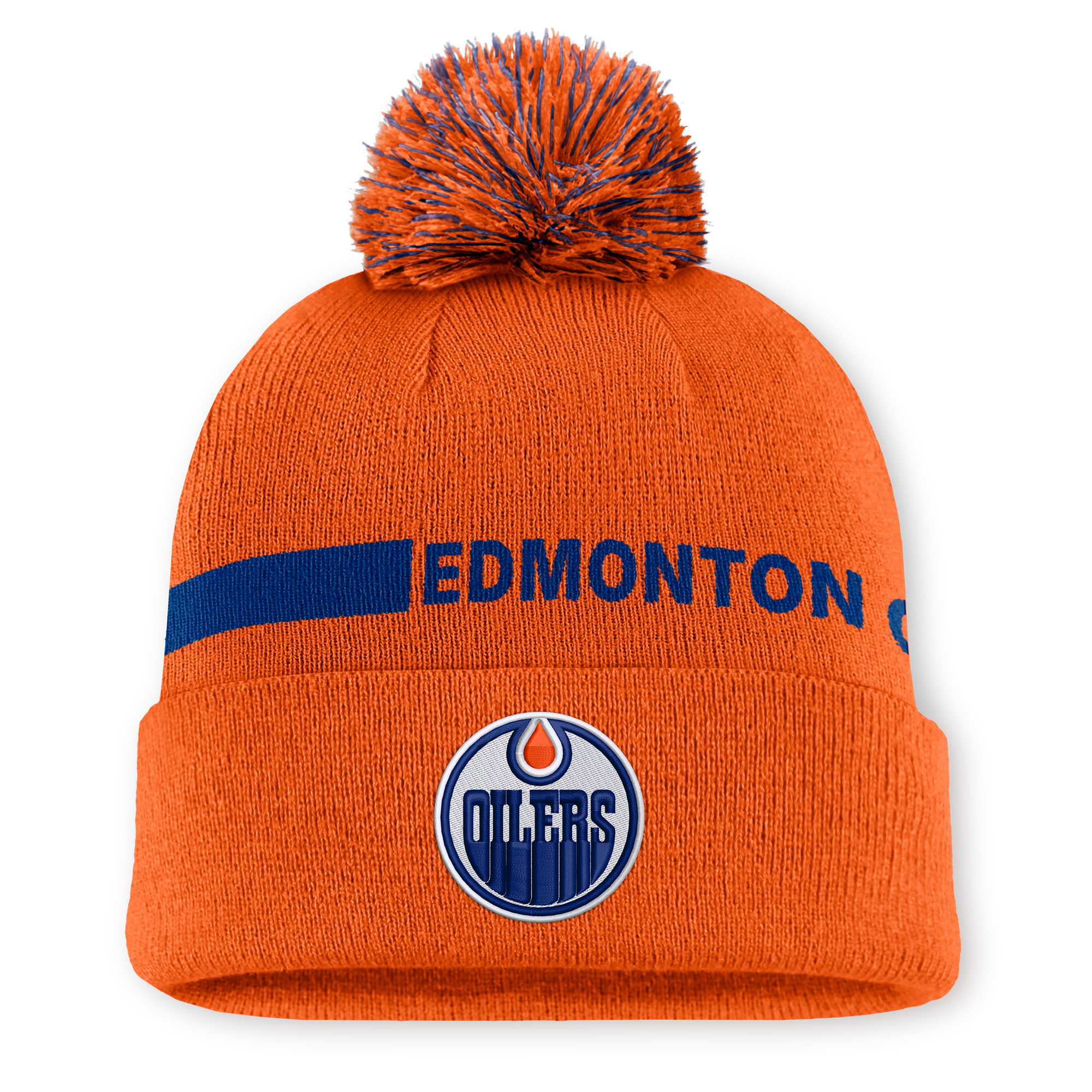Women's Fanatics Orange Edmonton Oilers Authentic Pro Rink Cuffed Knit Hat with Pom