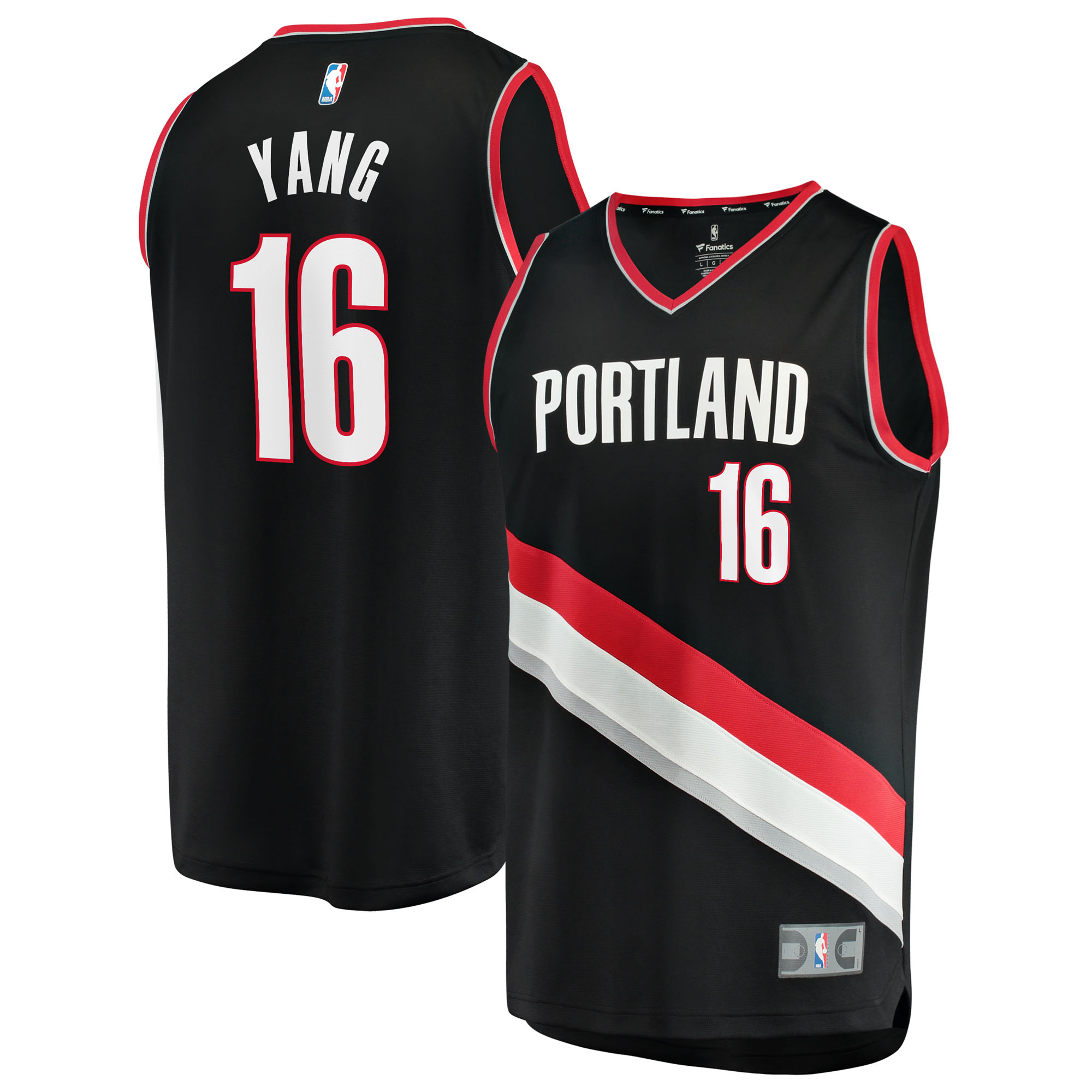 Men's Fanatics Yang Hansen Black Portland Trail Blazers Fast Break Replica Jersey - Icon Edition