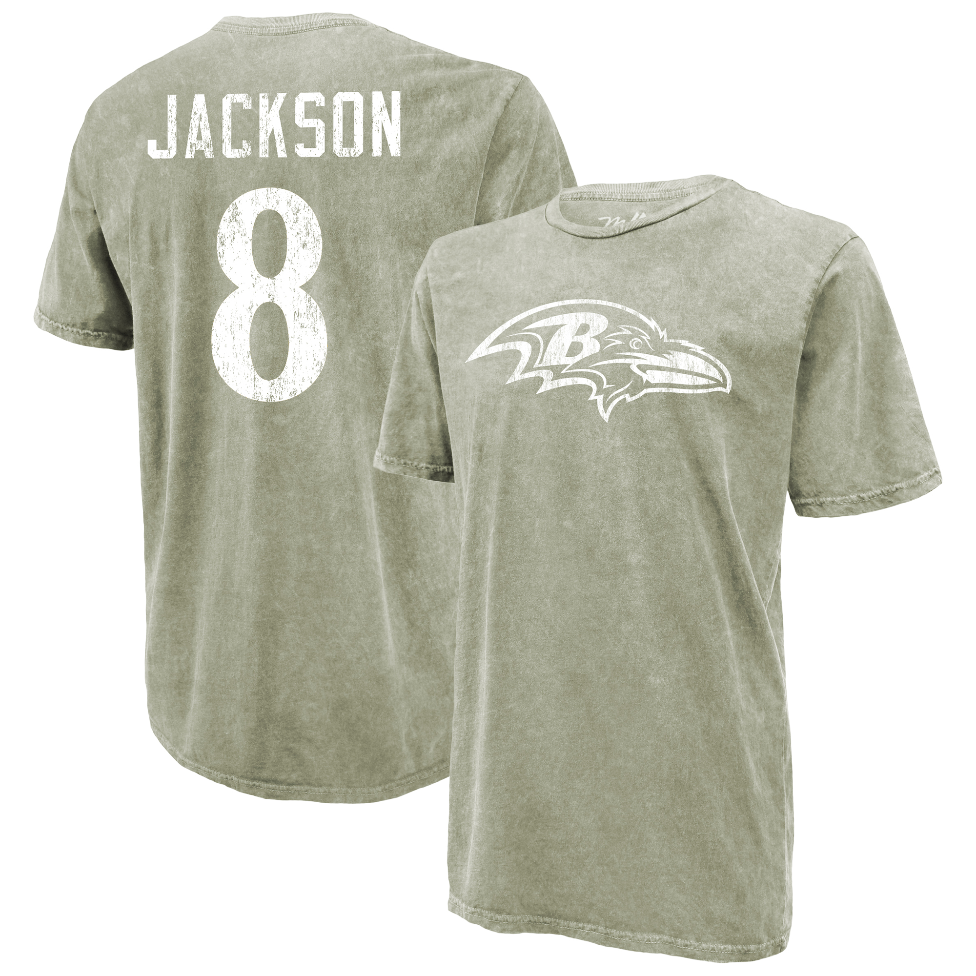 Majestic Threads Men's Lamar Jackson Moss Green Baltimore Ravens Mineral Wash Name & Number T-Shirt - Moss Green