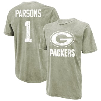 Men's Majestic Threads Micah Parsons Moss Green Green Bay Packers Mineral Wash Name & Number T-Shirt