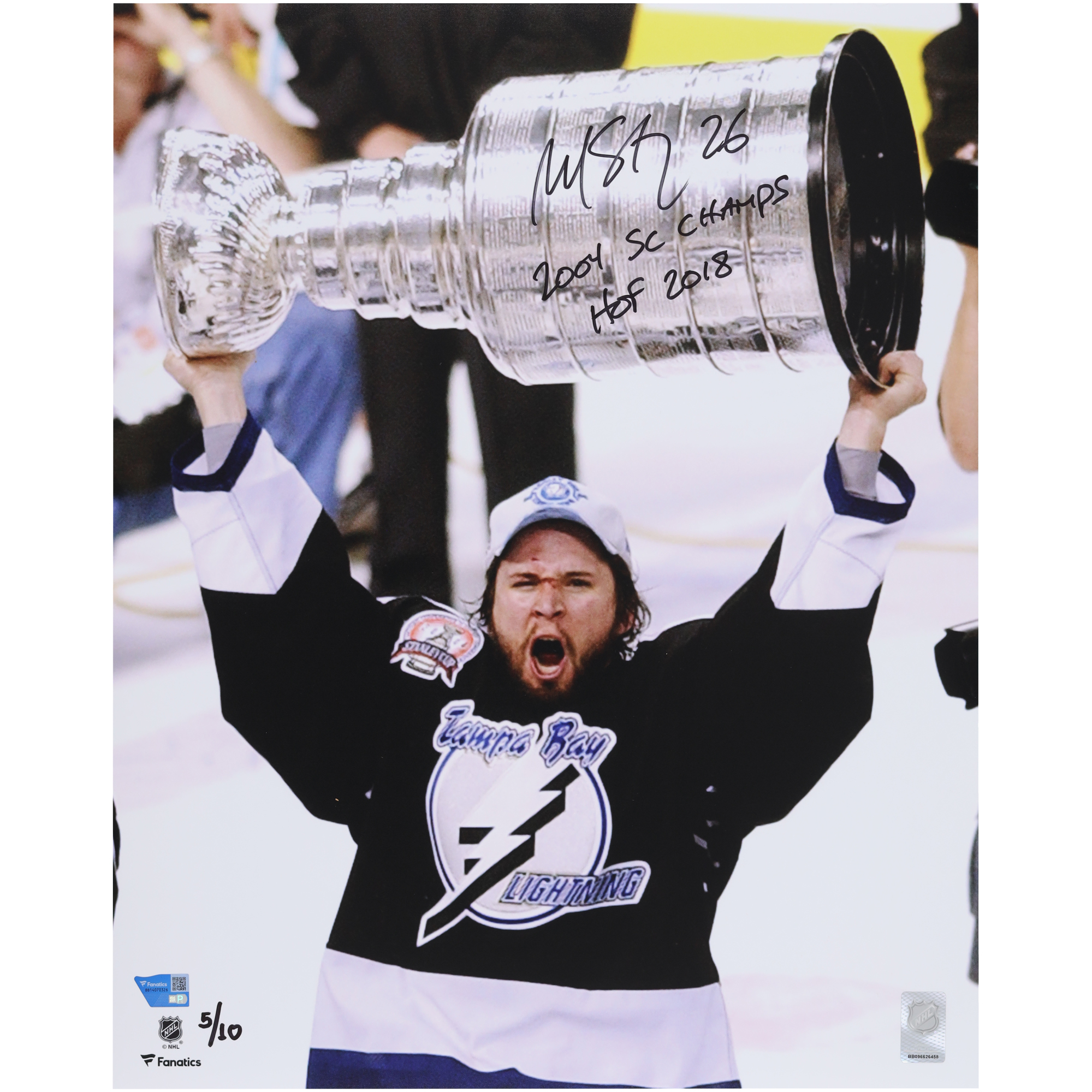 Martin St. Louis Tampa Bay Lightning Autographed 16" x 20" Raising Cup Photograph with Multiple Inscriptions - Limited Edition of 10