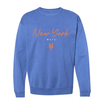 Women's Soft as a Grape  Royal New York Mets Pigment Dye Crewneck Sweatshirt