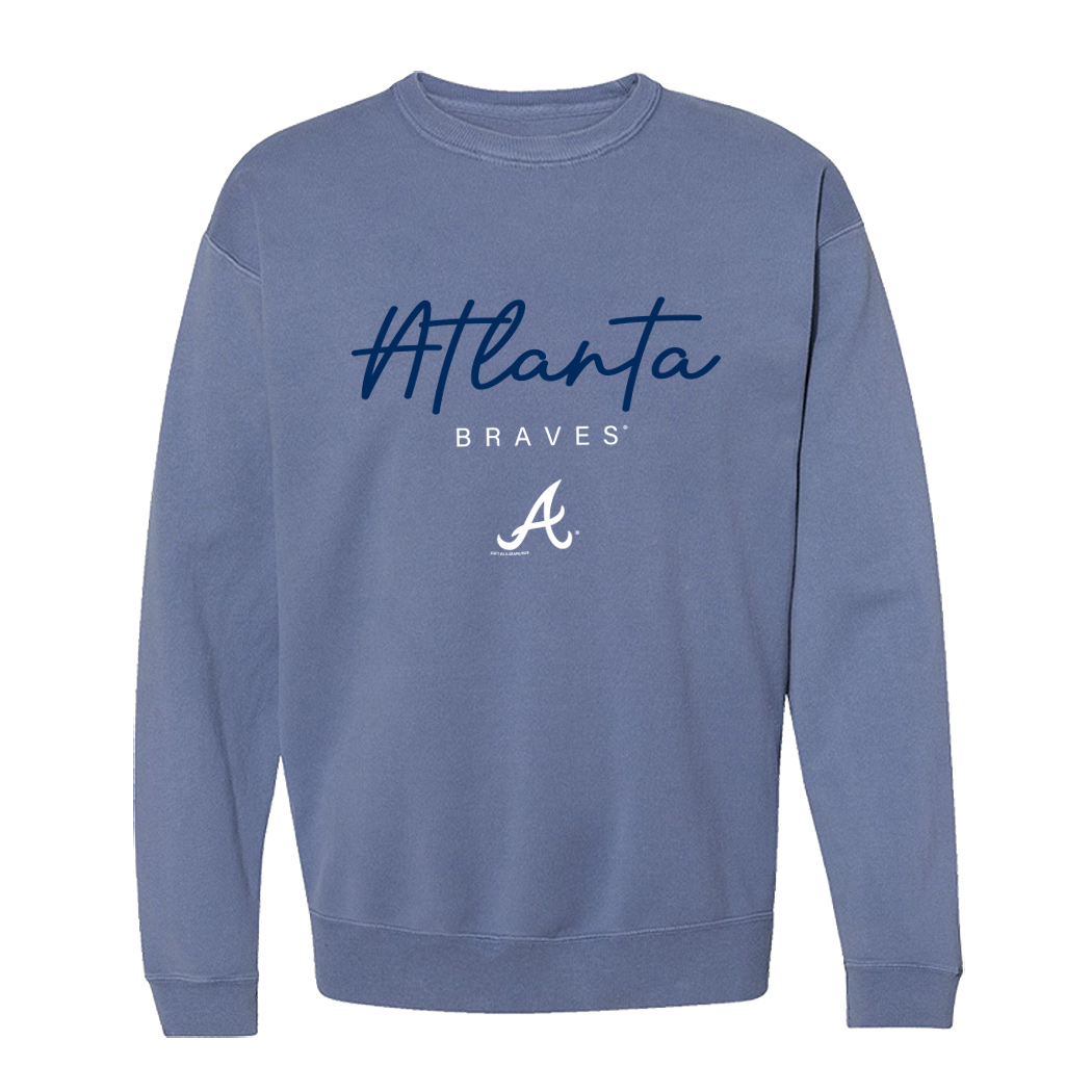 Women's Soft as a Grape  Navy Atlanta Braves Pigment Dye Crewneck Sweatshirt