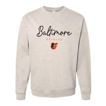 Women's Soft as a Grape  Oatmeal Baltimore Orioles Pigment Dye Crewneck Sweatshirt