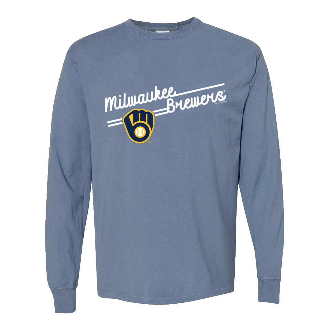 Women's Soft as a Grape  Navy Milwaukee Brewers Pigment Dye Long Sleeve T-Shirt