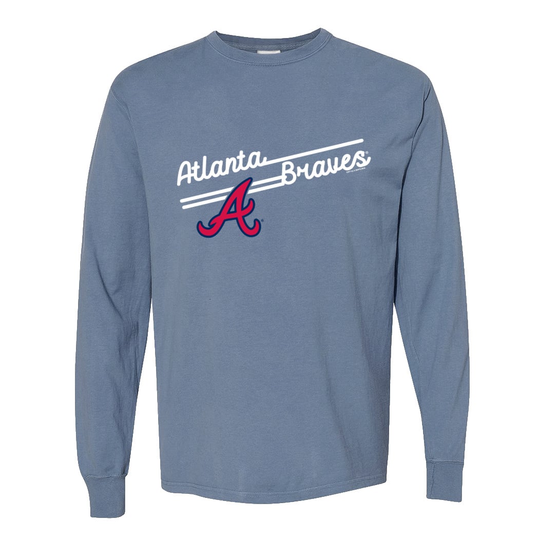 Women's Soft as a Grape  Navy Atlanta Braves Pigment Dye Long Sleeve T-Shirt