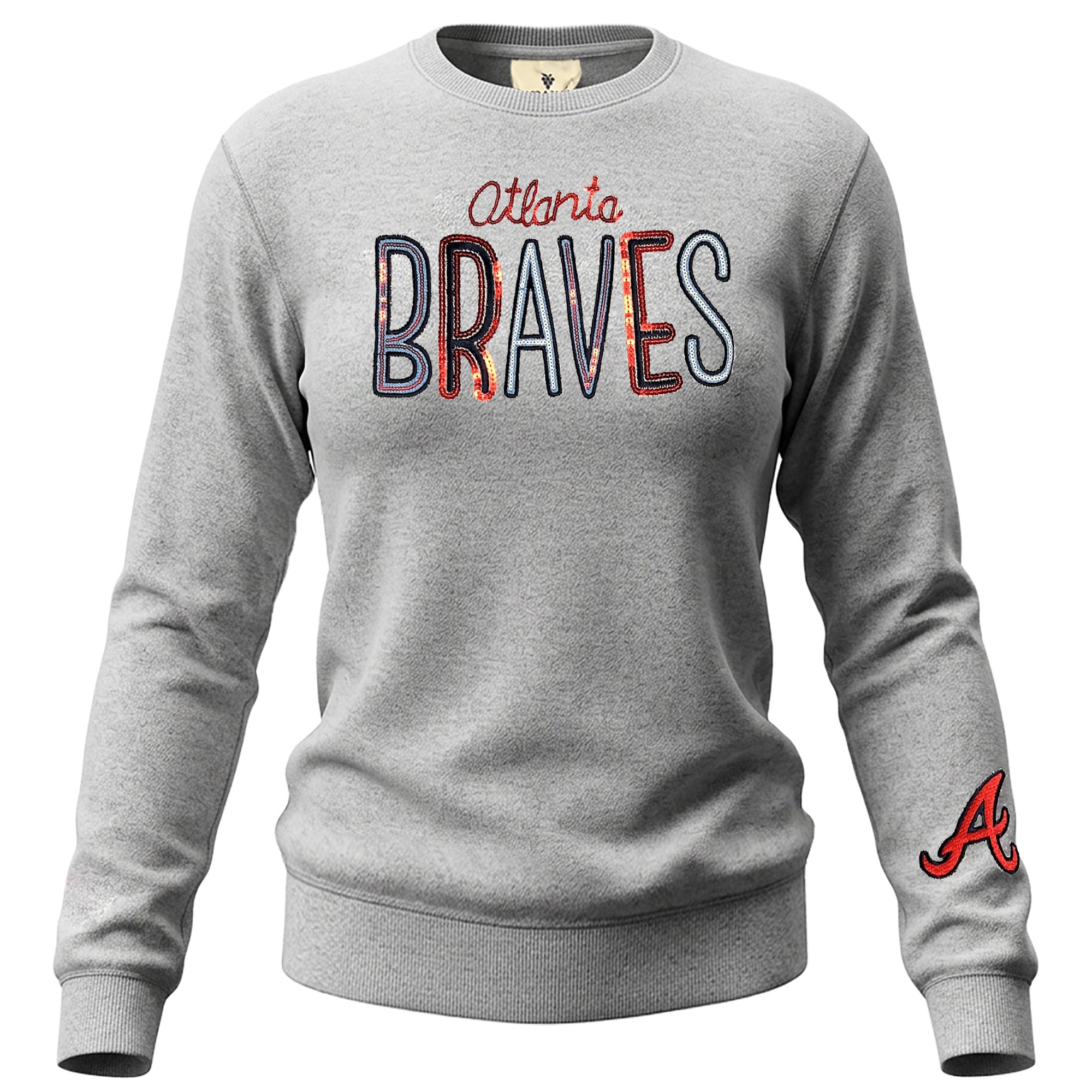 Women's Soft as a Grape  Heather Gray Atlanta Braves Nantucket Sequin Fleece Sweatshirt