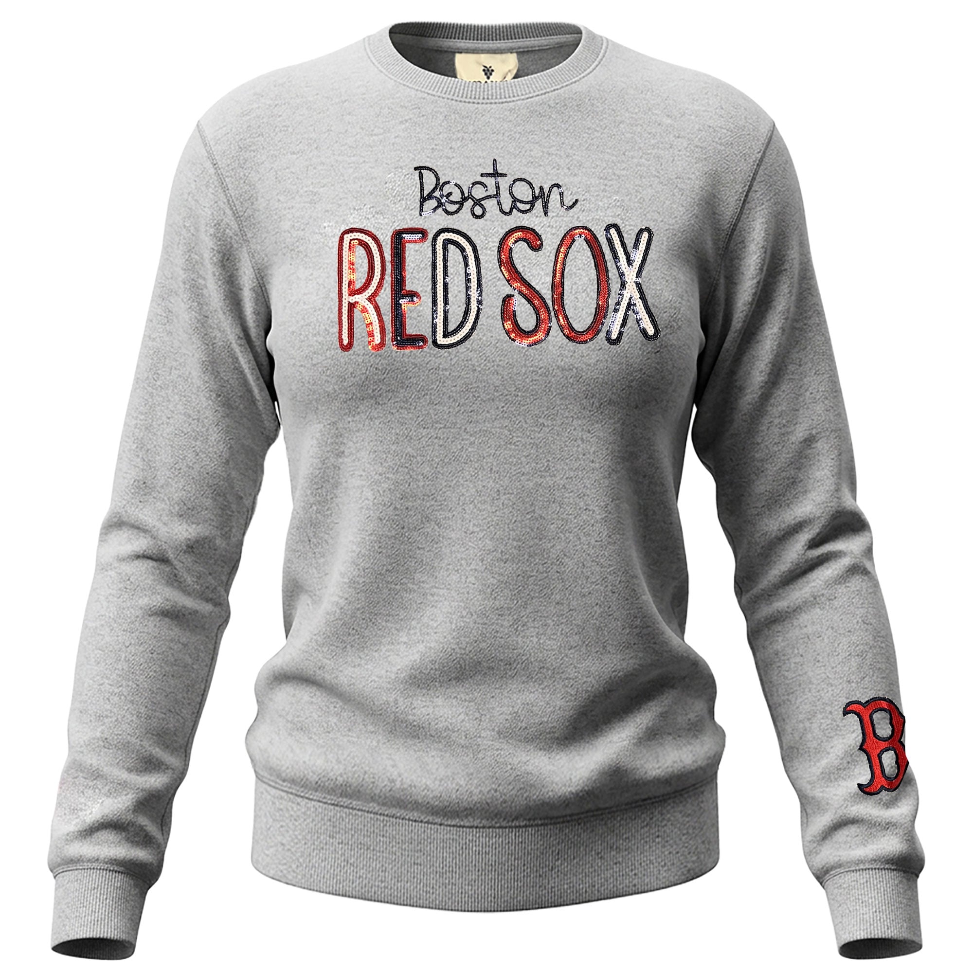 Women's Soft as a Grape  Heather Gray Boston Red Sox Nantucket Sequin Fleece Sweatshirt