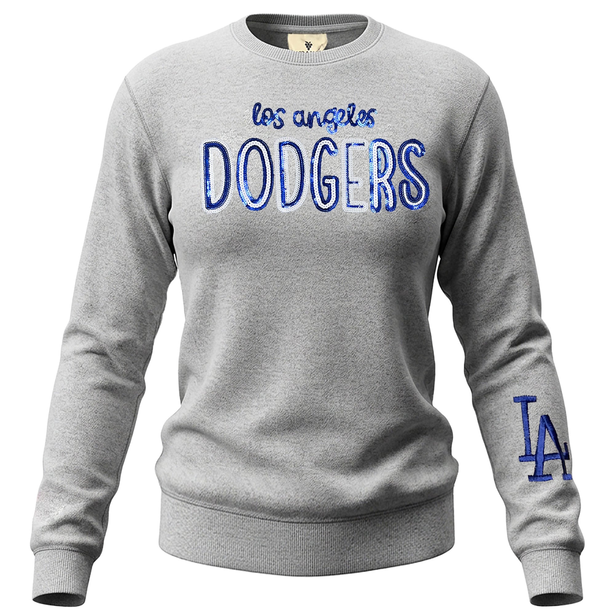 Women's Soft as a Grape  Heather Gray Los Angeles Dodgers Nantucket Sequin Fleece Sweatshirt