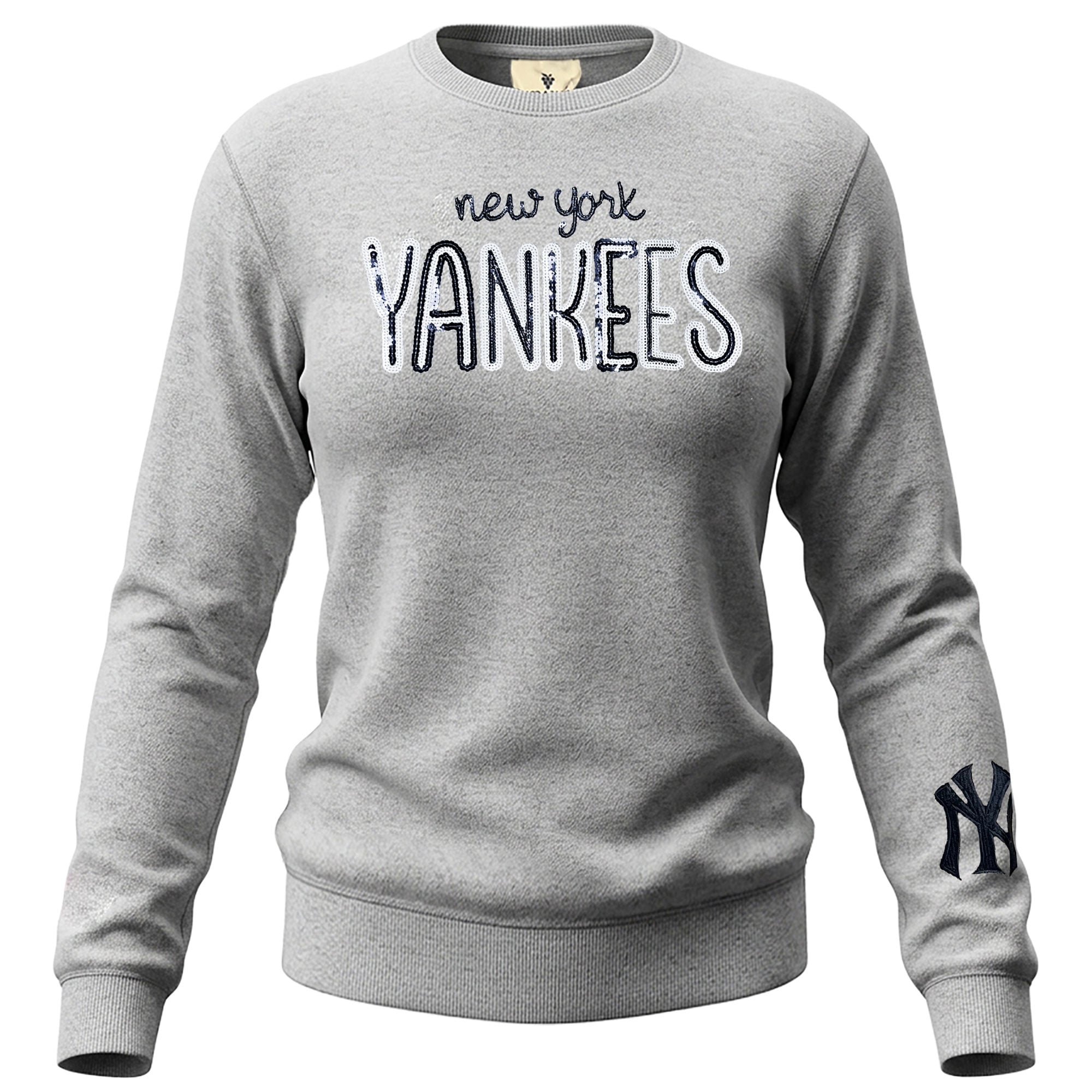 Women's Soft as a Grape  Heather Gray New York Yankees Nantucket Sequin Fleece Sweatshirt