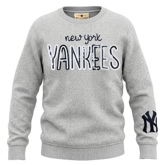 Girls Youth Soft as a Grape  Heather Gray New York Yankees Nantucket Sequin Fleece Crewneck Sweatshirt