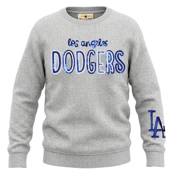 Girls Youth Soft as a Grape  Heather Gray Los Angeles Dodgers Nantucket Sequin Fleece Crewneck Sweatshirt