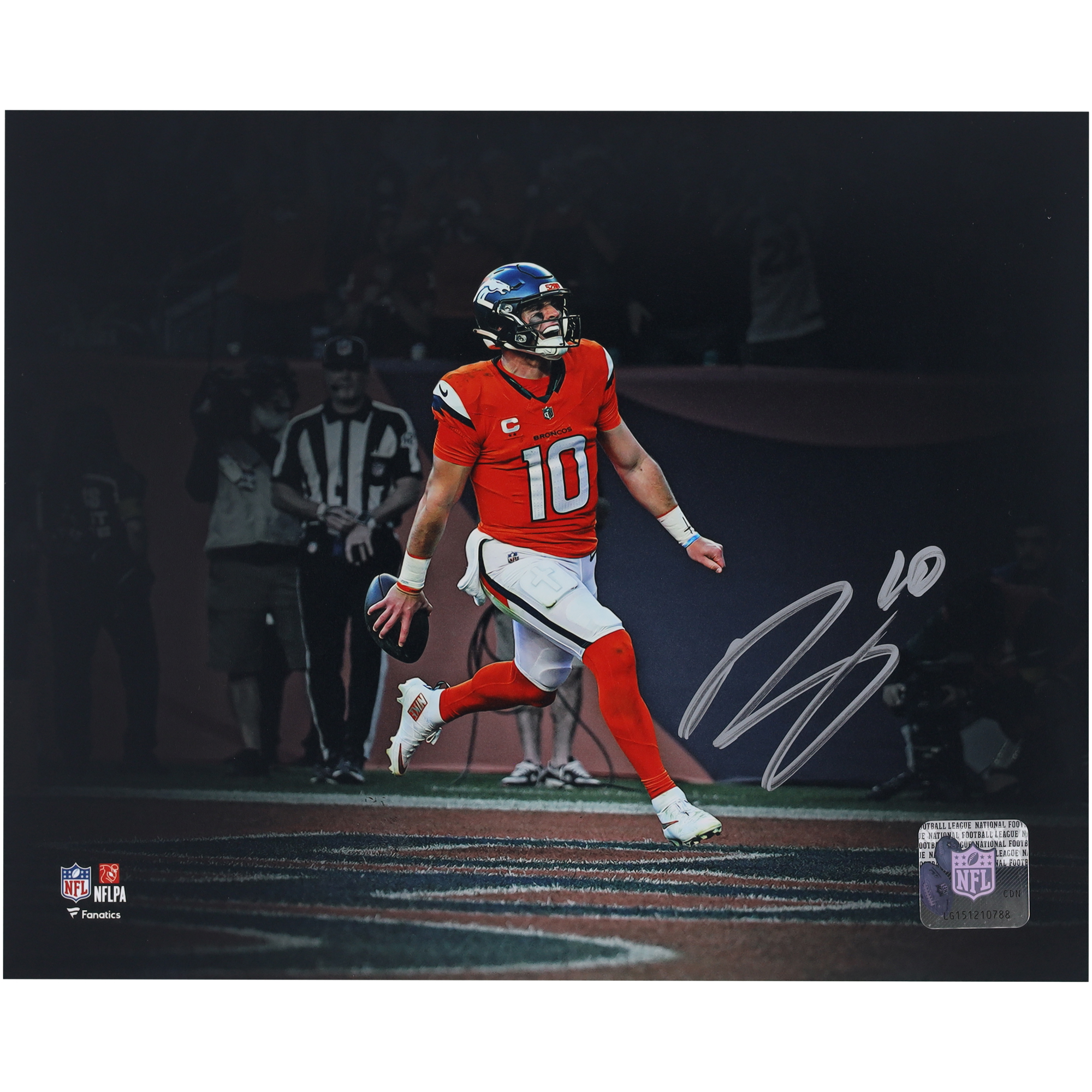 Bo Nix Denver Broncos Autographed 8" x 10" Touchdown Celebration Spotlight Photograph