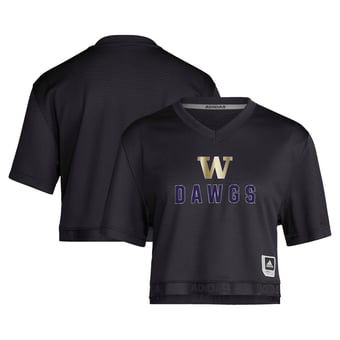 Women's adidas Black Washington Huskies Strategy Cropped Football Jersey