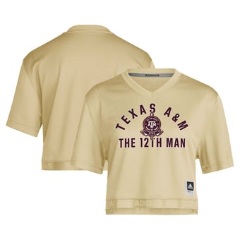Women's adidas Gold Texas A&M Aggies Strategy Cropped Football Jersey