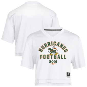 Women's adidas White Miami Hurricanes It's Back Cropped Football Jersey