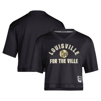 Women's adidas Black Louisville Cardinals Strategy Cropped Football Jersey