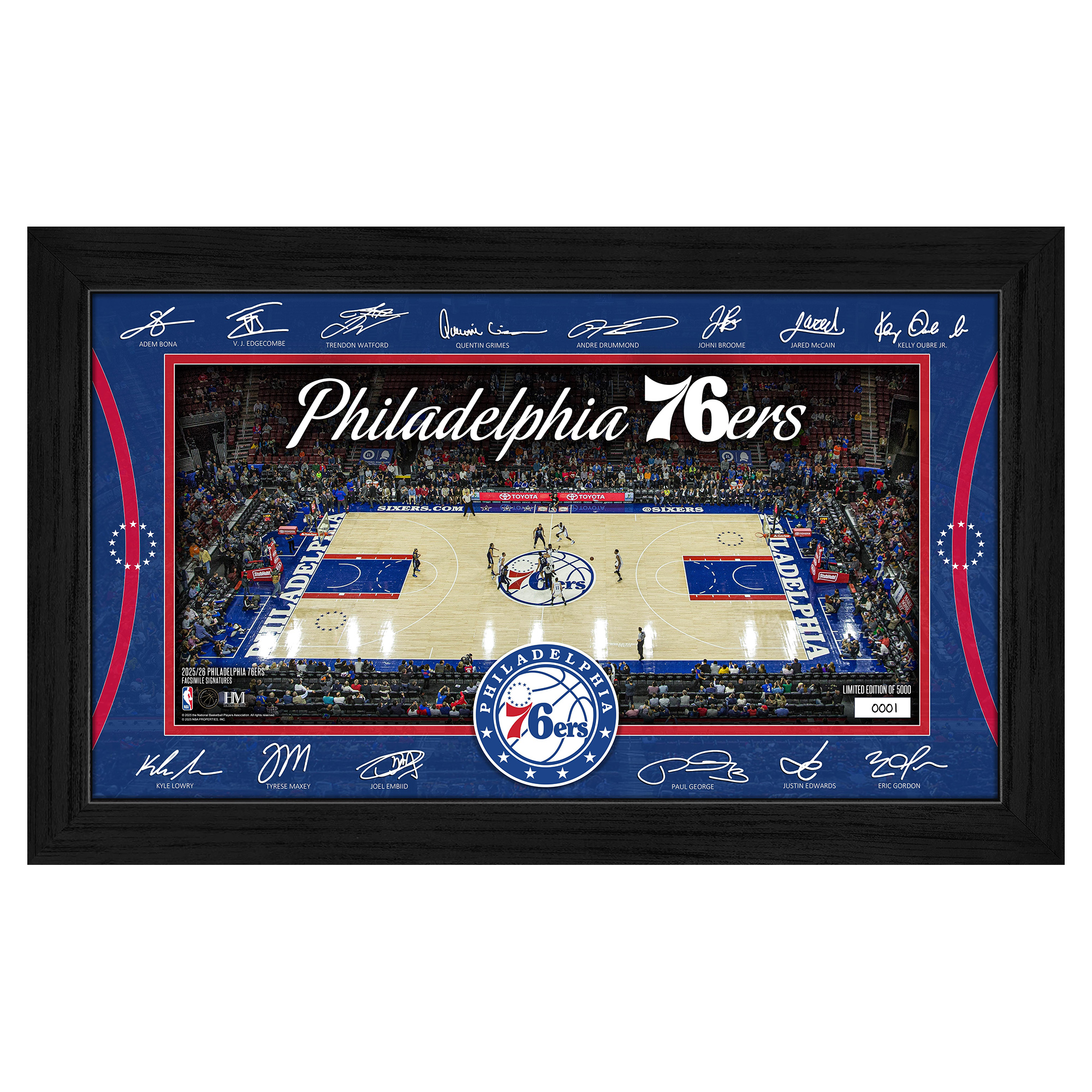 Highland Mint  Philadelphia 76ers 2025 Facsimile Signature Court Framed Picture
