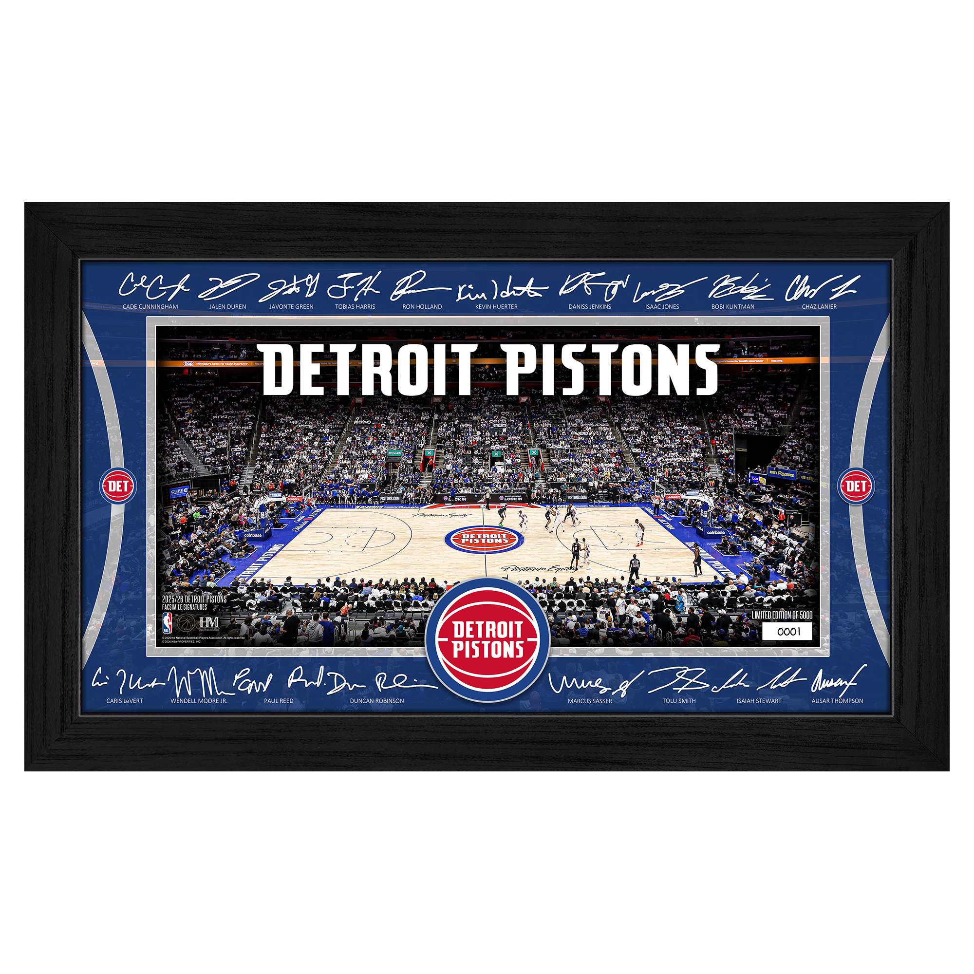 Highland Mint  Detroit Pistons 2025 Facsimile Signature Court Framed Picture