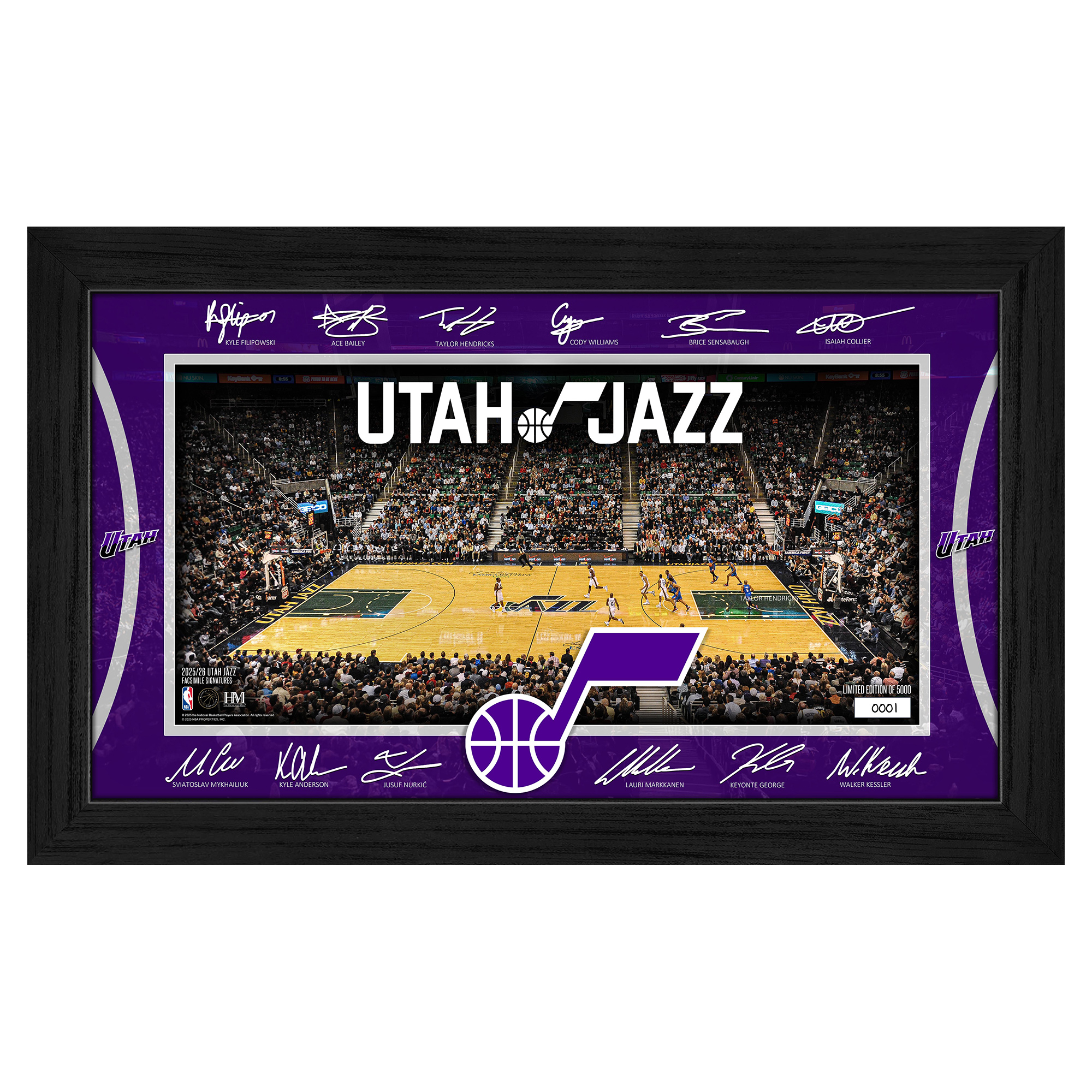 Highland Mint  Utah Jazz 2025 Facsimile Signature Court Framed Picture