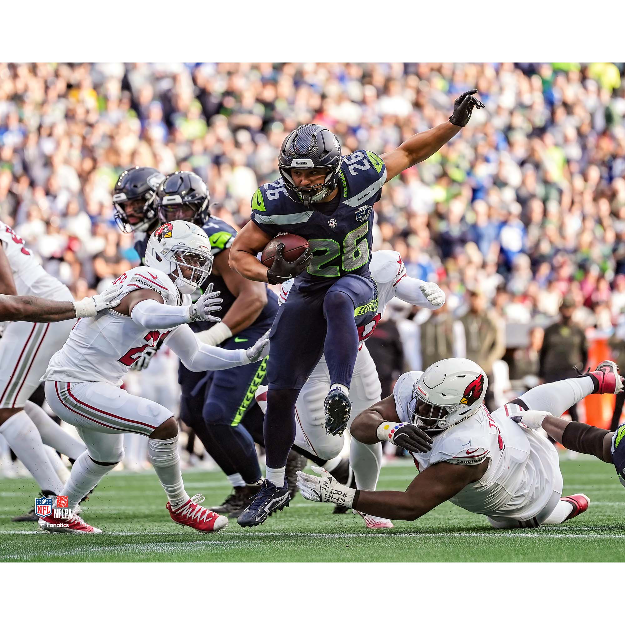 Zach Charbonnet Seattle Seahawks Unsigned 2025 Week 10 Running with the Ball Photograph
