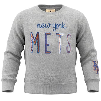 Girls Youth Soft as a Grape  Heather Gray New York Mets Nantucket Sequin Fleece Crewneck Sweatshirt