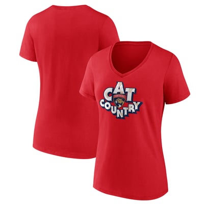Women's  Red Florida Panthers Native V-Neck T-Shirt