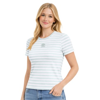 Women's Starter  Mint Green Bay Packers Pastels Striped T-Shirt