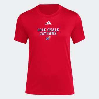 Women's adidas  Red Kansas Jayhawks Locker Slogan Pre-Game T-Shirt