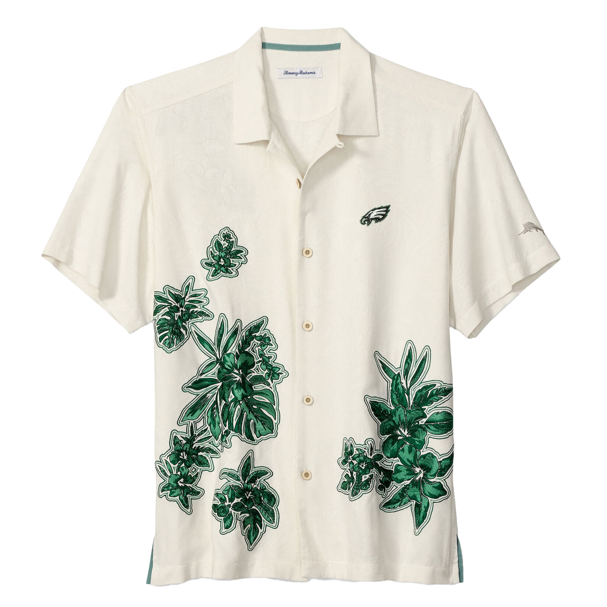 Men's Tommy Bahama Cream Philadelphia Eagles Hibiscus Camp Button-Up Shirt