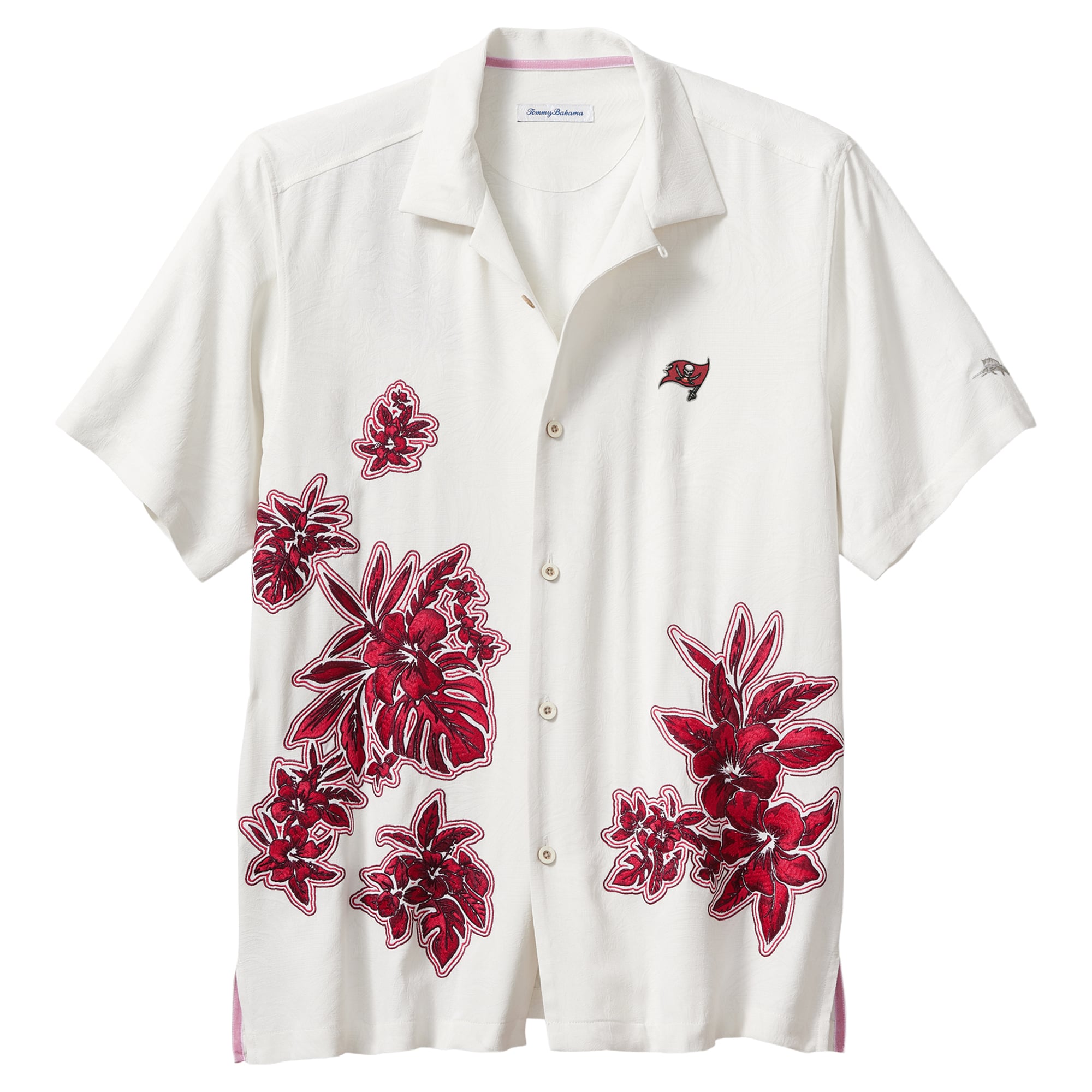 Men's Tommy Bahama Cream Tampa Bay Buccaneers Hibiscus Camp Button-Up Shirt