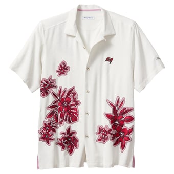 Men's Tommy Bahama  Cream Tampa Bay Buccaneers Hibiscus Camp Button-Up Shirt
