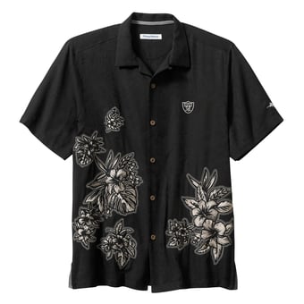 Men's Tommy Bahama  Black Las Vegas Raiders Hibiscus Camp Button-Up Shirt