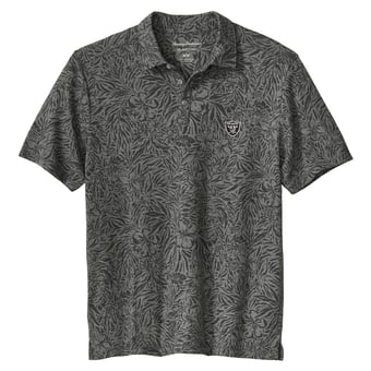 Men's Tommy Bahama Black Las Vegas Raiders IslandZone Wild Hibiscus Tri-Blend Polo