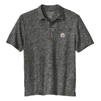 Men's Tommy Bahama Black Pittsburgh Steelers IslandZone Wild Hibiscus Tri-Blend Polo