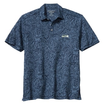 Men's Tommy Bahama College Navy Seattle Seahawks IslandZone Wild Hibiscus Tri-Blend Polo