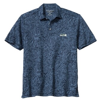 Men's Tommy Bahama College Navy Seattle Seahawks IslandZone Wild Hibiscus Tri-Blend Polo