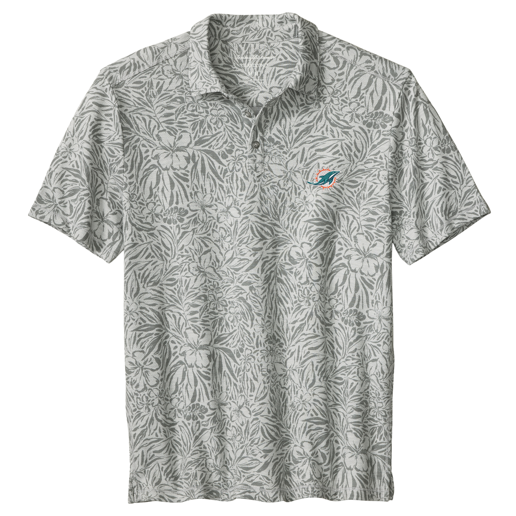 Men's Tommy Bahama Gray Miami Dolphins IslandZone Wild Hibiscus Tri-Blend Polo