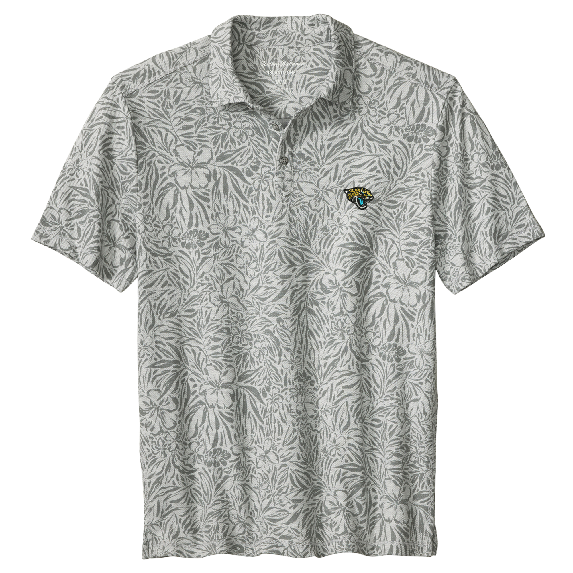 Men's Tommy Bahama Gray Jacksonville Jaguars IslandZone Wild Hibiscus Tri-Blend Polo